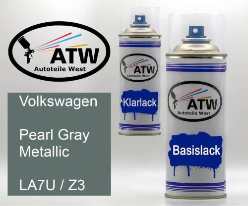 Volkswagen, Pearl Gray Metallic, LA7U / Z3: 400ml Sprühdose + 400ml Klarlack - Set, von ATW Autoteile West.